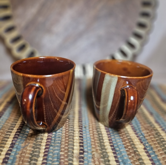 Lot Of 2 Sango Avanti Brown Coffee Cup Mug Stoneware Stripes Sand Retired 4722 - Picture 2 of 10